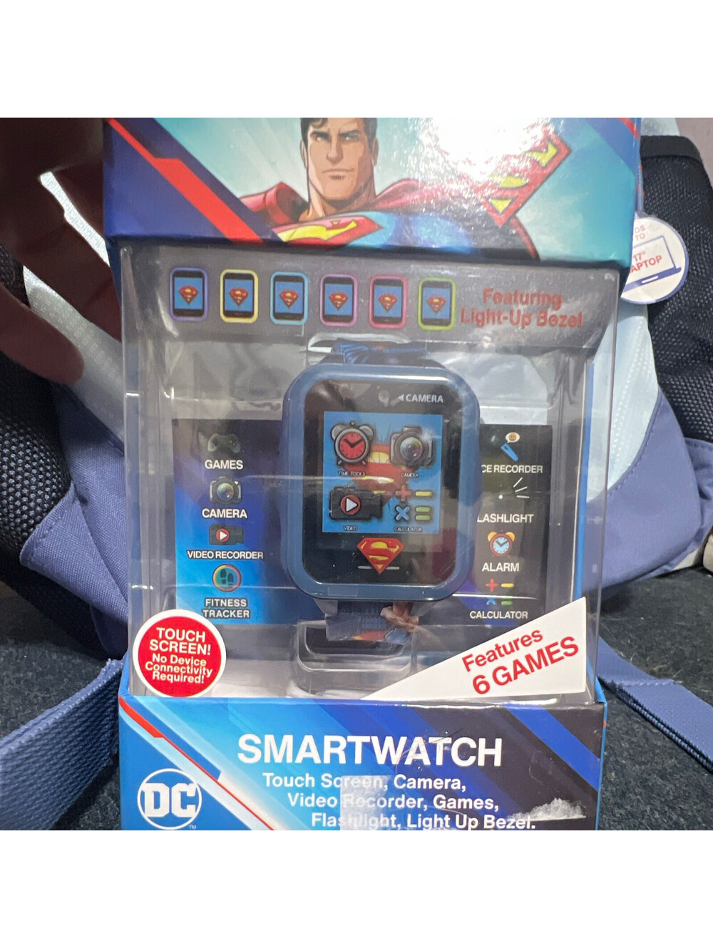 DC Superman Kids Smartwatch Blue Touchscreen Camera Games Flashlight Alarm